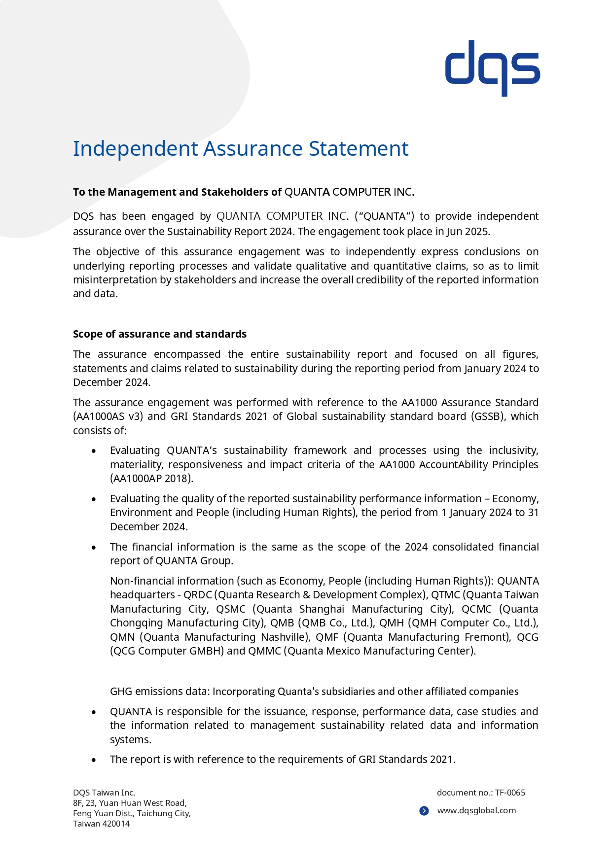 Independent Assurance Statement p.1